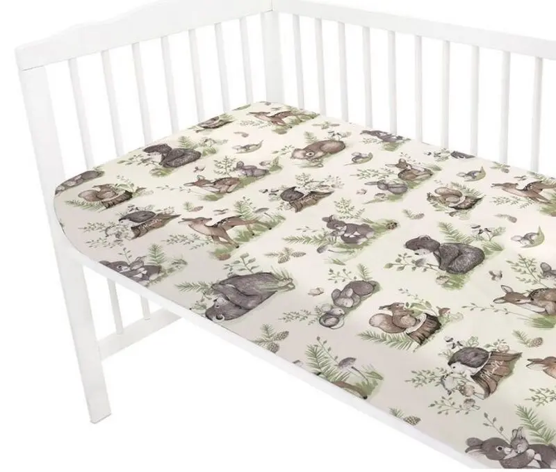Cearsaf cu elastic MimiNu Calm Forest 60x120 (Natural) - 2
