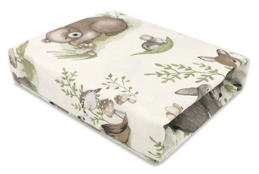 Cearsaf cu elastic MimiNu Calm Forest 60x120 (Natural)