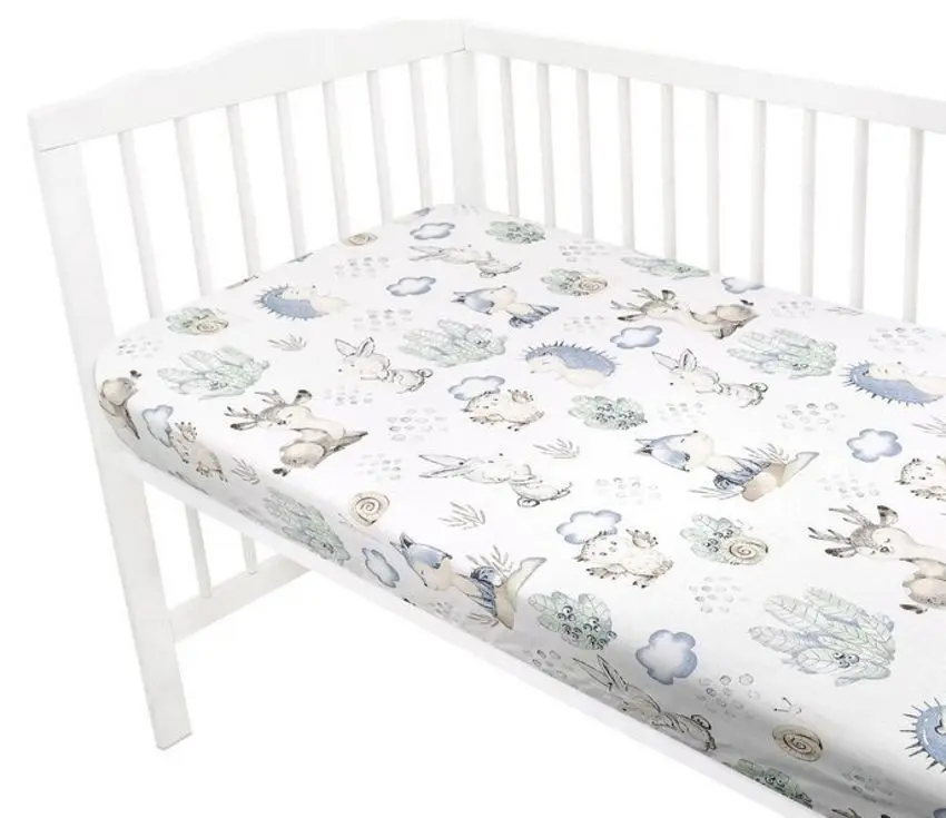 Cearsaf cu elastic MimiNu Deer and Hedgehog 70x140 (Blue/Gray) - 2