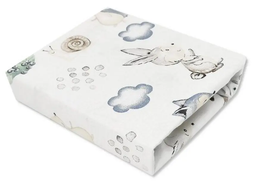 Cearsaf cu elastic MimiNu Deer and Hedgehog 70x140 (Blue/Gray)