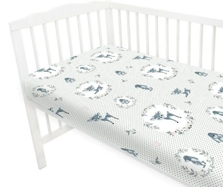 Cearsaf cu elastic MimiNu Deer Dark 60x120 (Mint) - 2