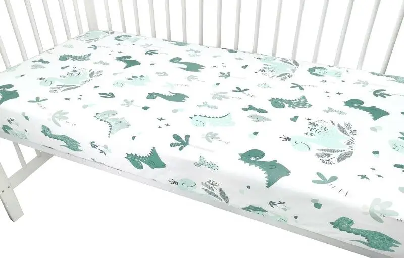 Cearsaf cu elastic MimiNu Dino 60x120 (Mint) - 2