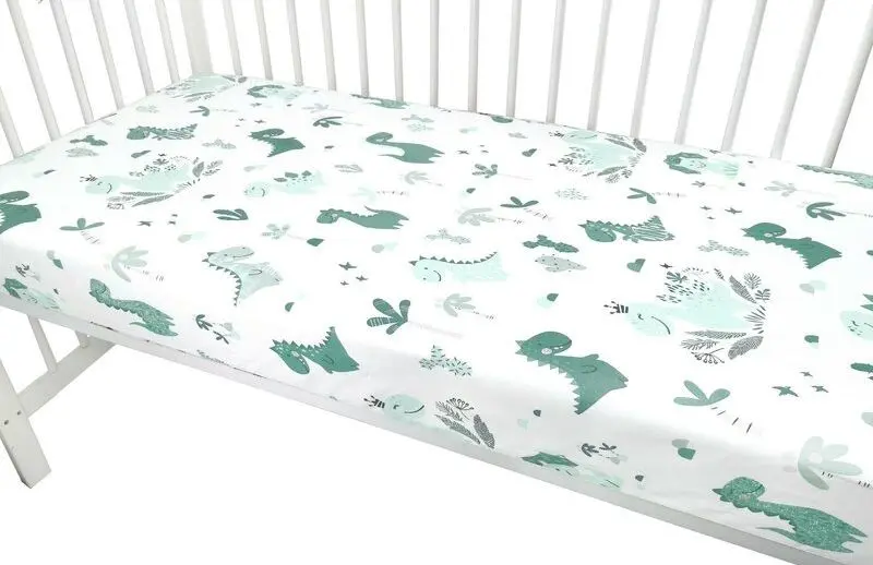 Cearsaf cu elastic MimiNu Dino 70x140 (Mint) - 2