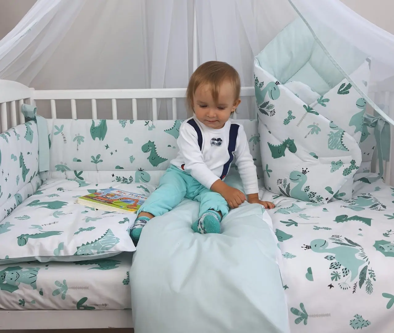 Cearsaf cu elastic MimiNu Dino 70x140 (Mint) - 3