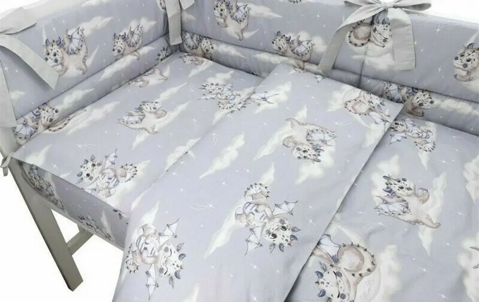 Cearsaf cu elastic MimiNu Dragons 60x120 (Gray) - 2