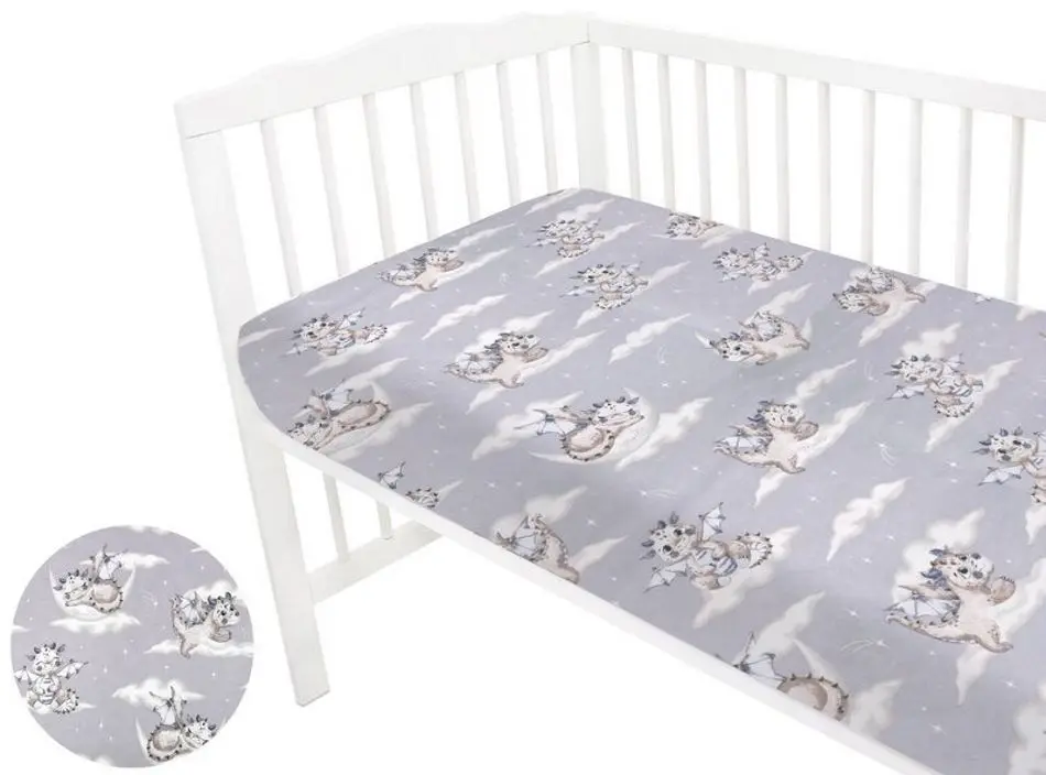 Cearsaf cu elastic MimiNu Dragons 60x120 (Gray) - 3