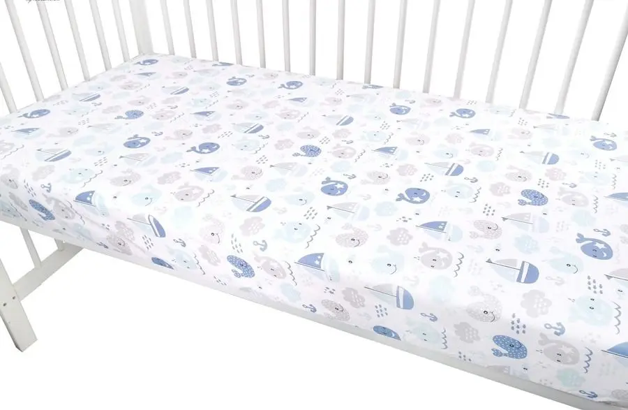 Cearsaf cu elastic MimiNu Fish 60x120 (Blue) - 3