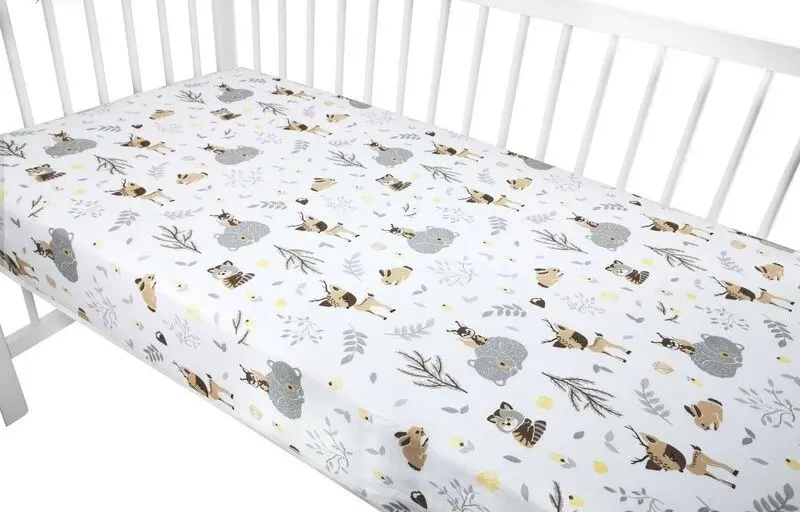 Cearsaf cu elastic MimiNu Forest Friends 60x120 (Gray/Beige) - 2