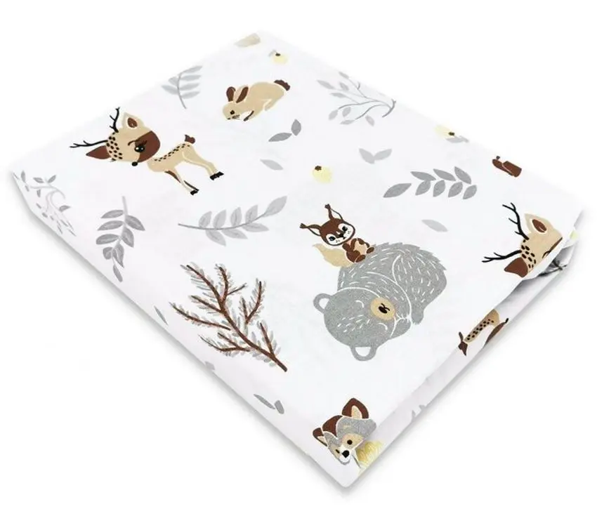 Cearsaf cu elastic MimiNu Forest Friends 60x120 (Gray/Beige)