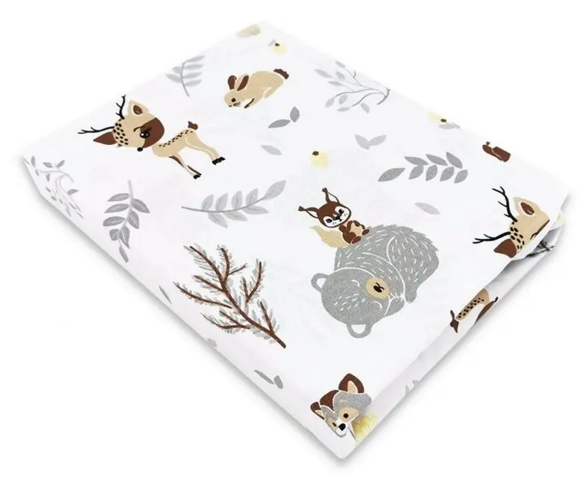 Cearsaf cu elastic MimiNu Forest Friends 70x140 (Gray/Beige)