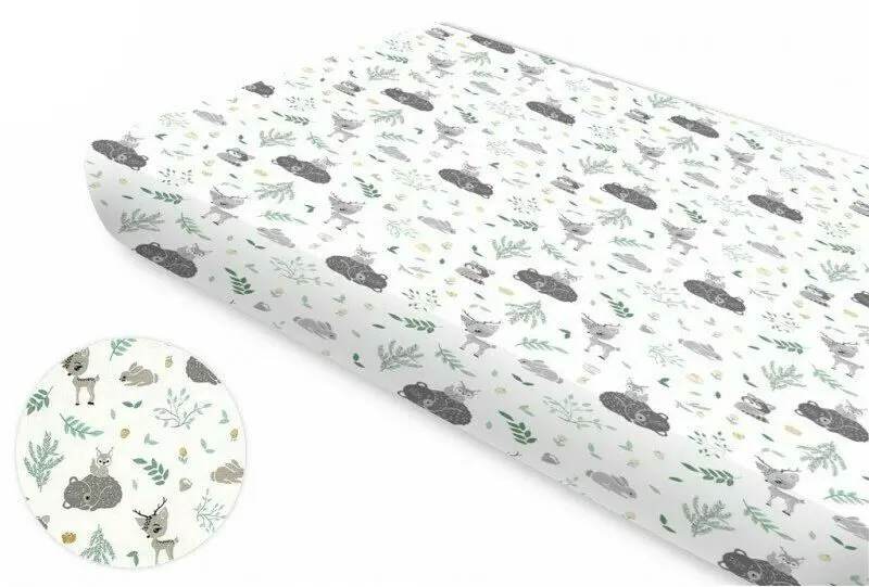 Cearsaf cu elastic MimiNu Forest Friends 70x140 (Gray/Mint) - 2