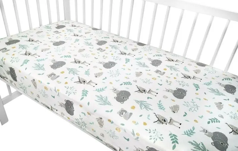 Cearsaf cu elastic MimiNu Forest Friends 70x140 (Gray/Mint) - 3