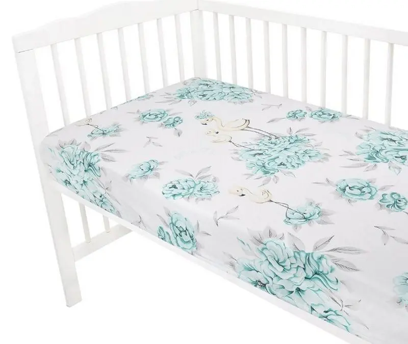 Cearsaf cu elastic MimiNu Peonie 60x120 (Mint) - 2