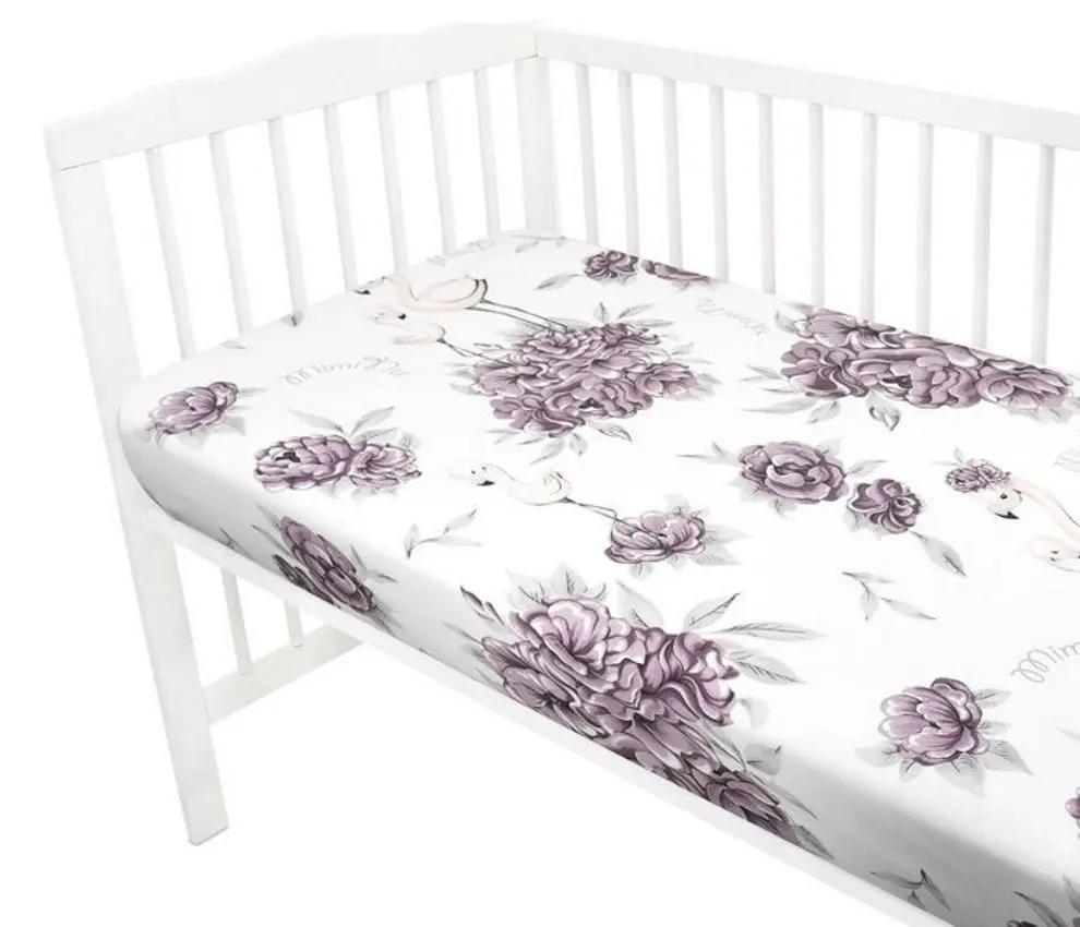 Cearsaf cu elastic MimiNu Peonie 60x120 (Plum) - 2
