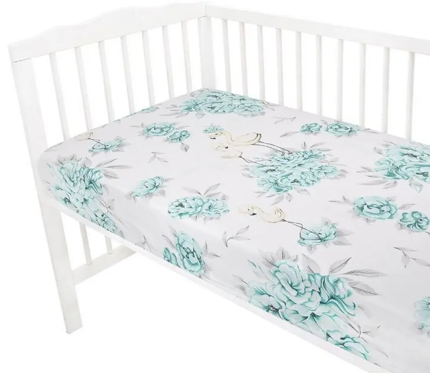 Cearsaf cu elastic MimiNu Peonie 70x140 (Mint) - 2