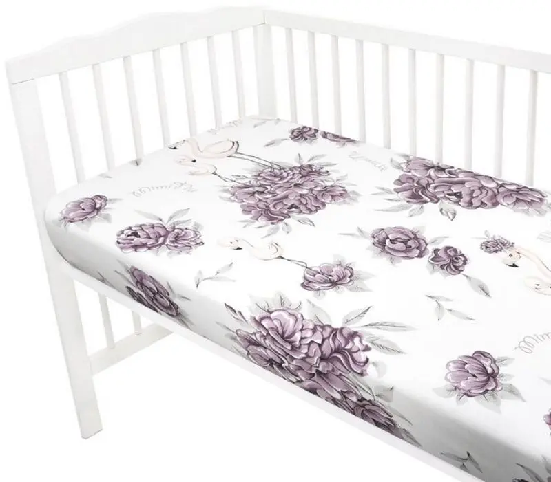 Cearsaf cu elastic MimiNu Peonie 70x140 (Plum) - 3
