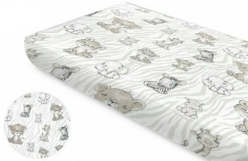 Cearsaf cu elastic MimiNu Safari 70x140 (Natural) - 3