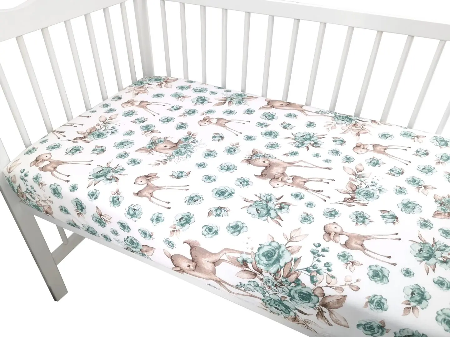 Cearsaf cu elastic MimiNu Sweet Deer 60x120 (Mint) - 2