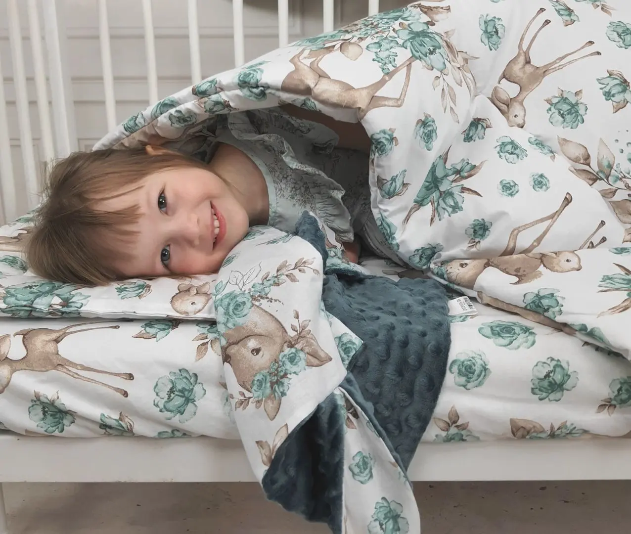 Cearsaf cu elastic MimiNu Sweet Deer 60x120 (Mint) - 4