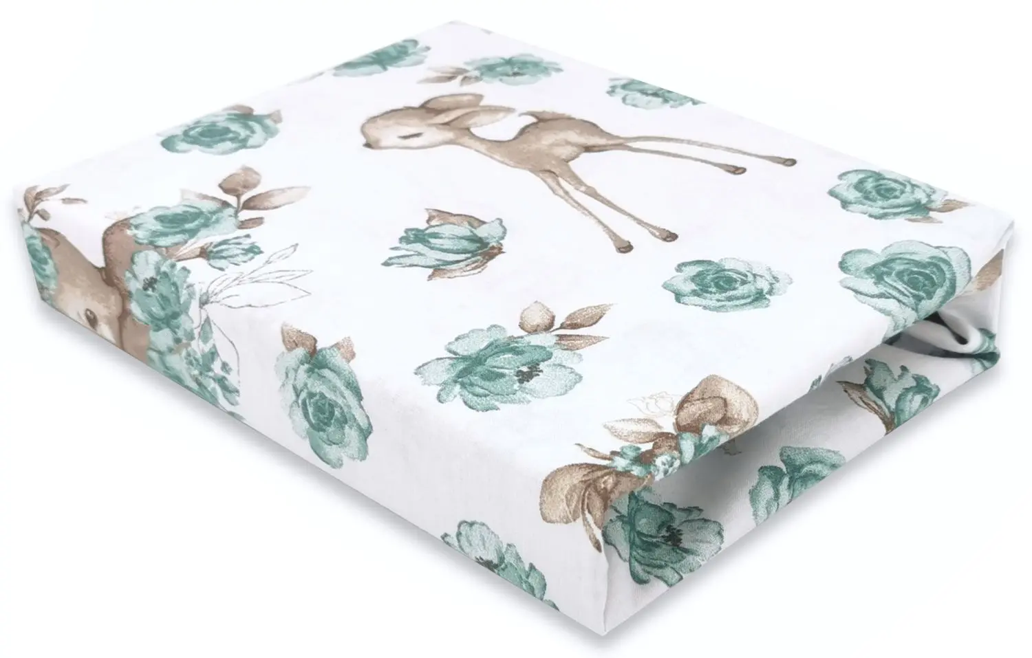 Cearsaf cu elastic MimiNu Sweet Deer 60x120 (Mint)