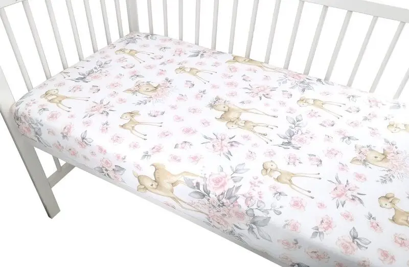 Cearsaf cu elastic MimiNu Sweet Deer 60x120 (Pink) - 2