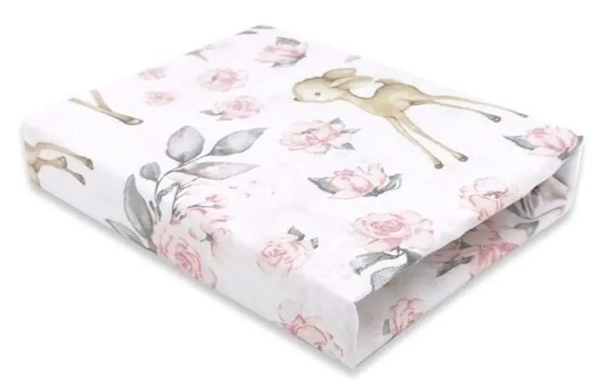 Cearsaf cu elastic MimiNu Sweet Deer 60x120 (Pink)