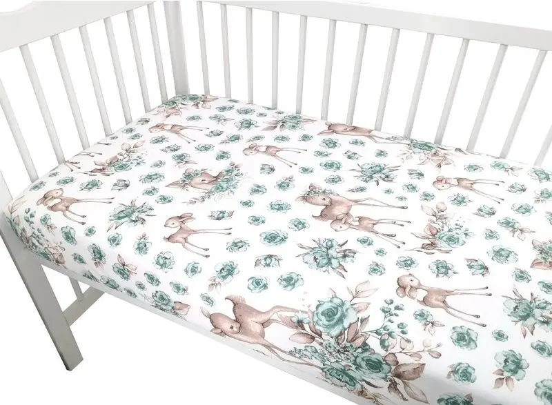 Cearsaf cu elastic MimiNu Sweet Deer 70x140 (Mint) - 3