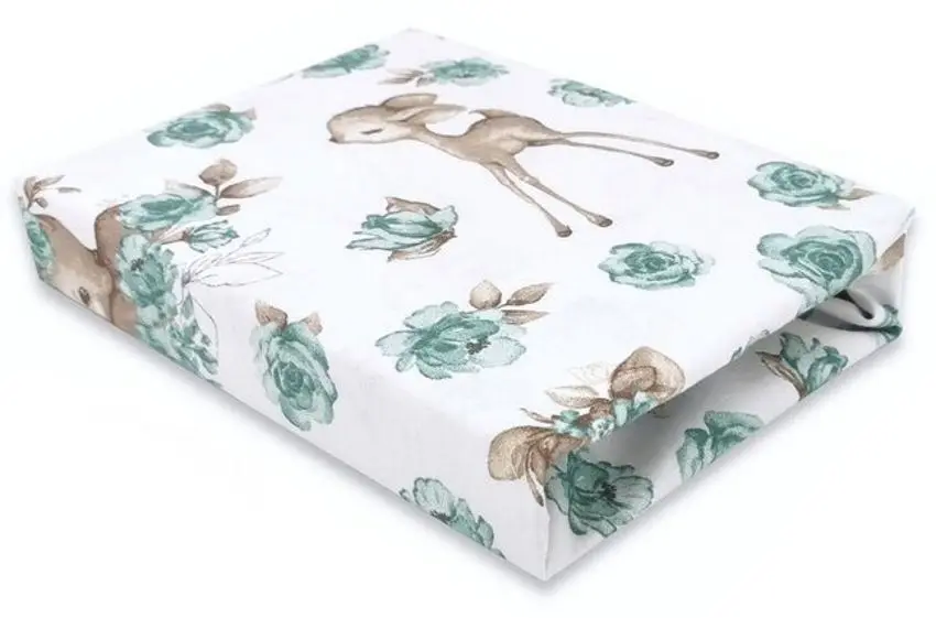 Cearsaf cu elastic MimiNu Sweet Deer 70x140 (Mint)