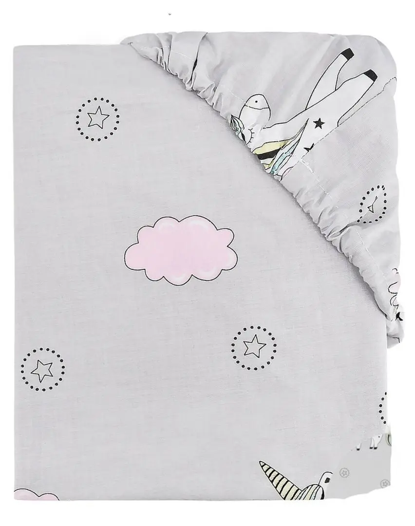 Cearsaf cu elastic MimiNu Unicorn 60x120 (Gray)