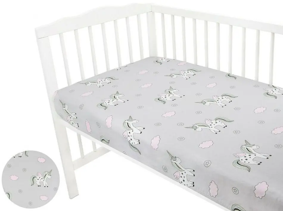 Cearsaf cu elastic MimiNu Unicorn 70x140 (Gray) - 2