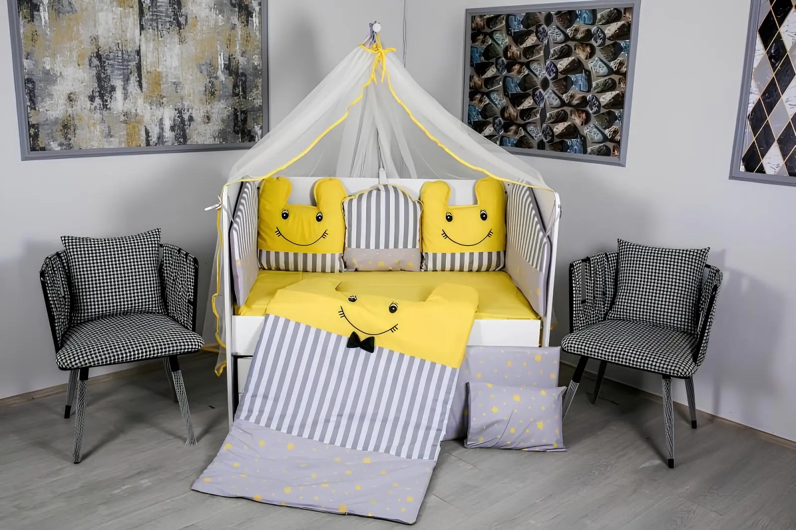 Lenjerie de pat pentru copii MyKids Figures 11 120x60 (Grey/Yellow)