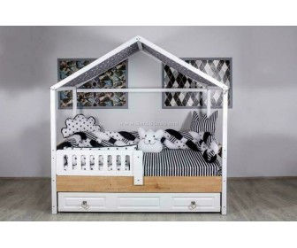 Lenjerie de pat pentru copii MyKids Montessori PS109 6un 95x195 (White/Black)