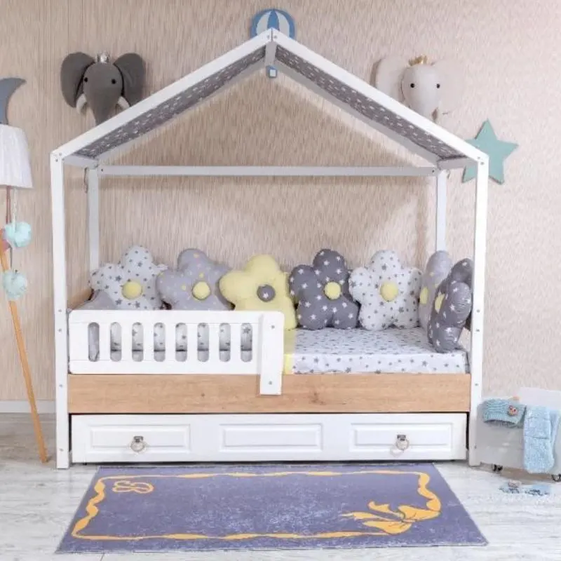 Lenjerie de pat pentru copii MyKids Montessori PS114 9un 95x195 (White/Grey)