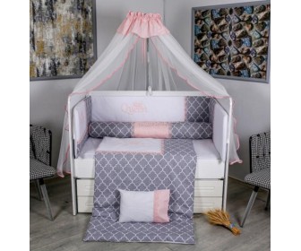 Lenjerie de pat pentru copii MyKids Queen 120x60 (Pink/Grey)