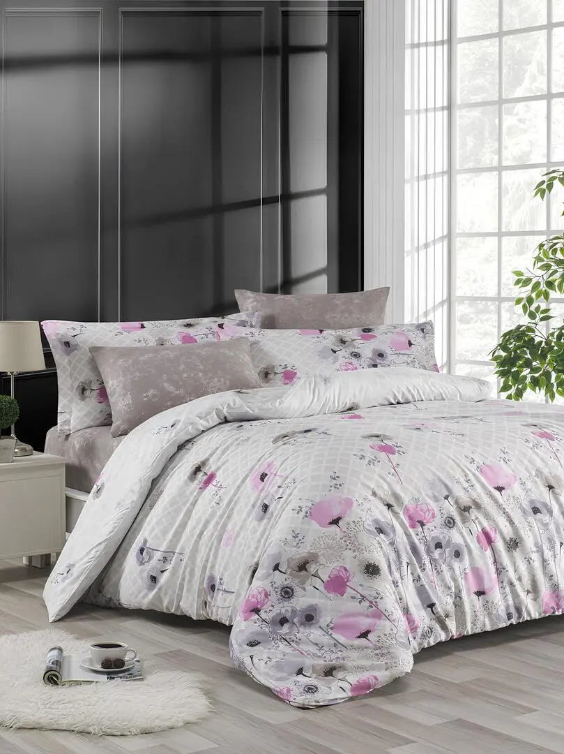 Постельное белье New Home Deluxe Satin Gaye Euro 2P (White/Pink)