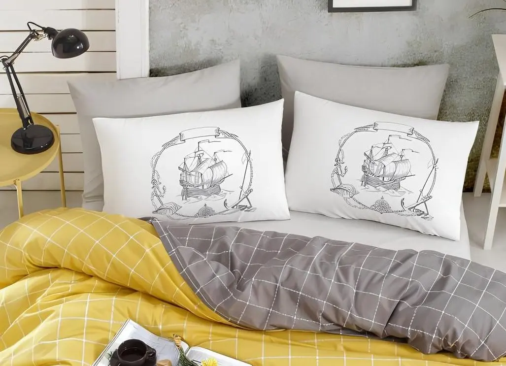 Постельное белье New Home Ranforce Trendy Colors 2P (Yellow/Grey)