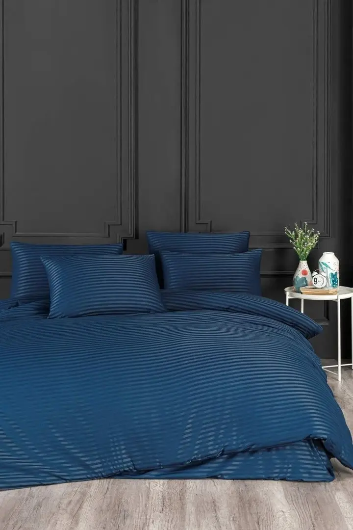 Постельное белье New Home Stripe Satin Euro 2P (Blue)