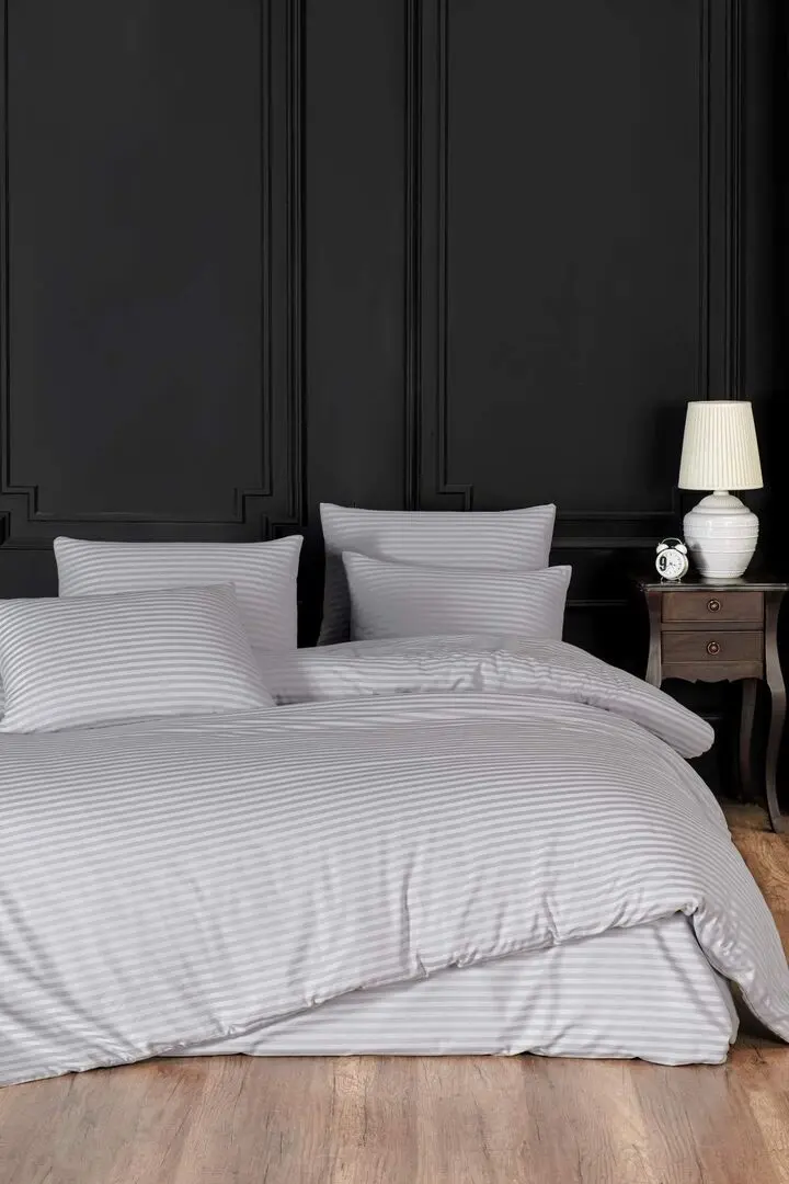Постельное белье New Home Stripe Satin Euro 2P (Grey)