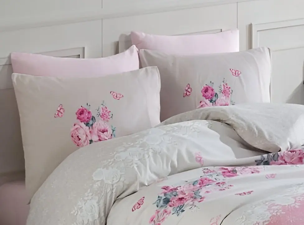 Постельное белье New Home Ranforce Fulya 2P (Grey/Pink)