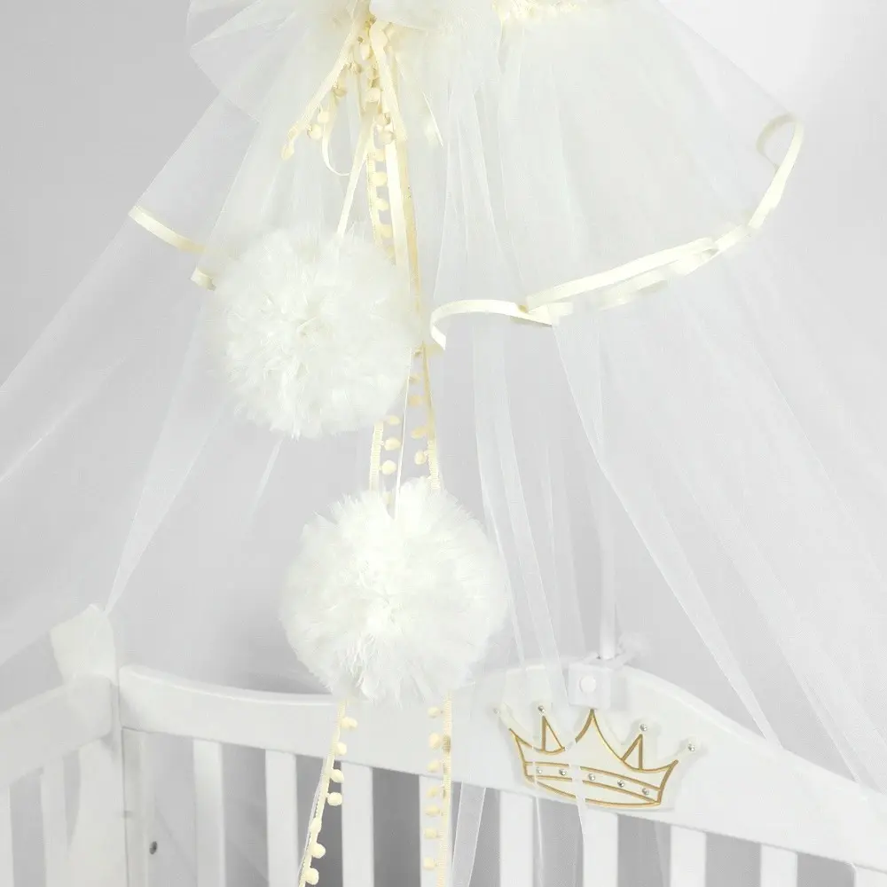 Балдахин для кроватки PernaMea Premium Pompom 170x400 (Ivory) - 3