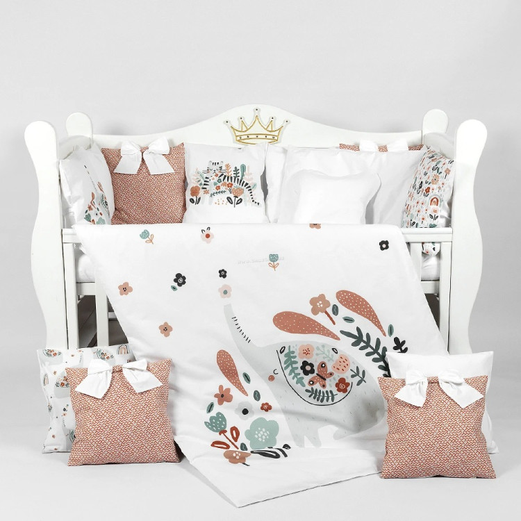 Lenjerie de pat pentru copii PernaMea Premium Elephant 60x120 (White/Brown)