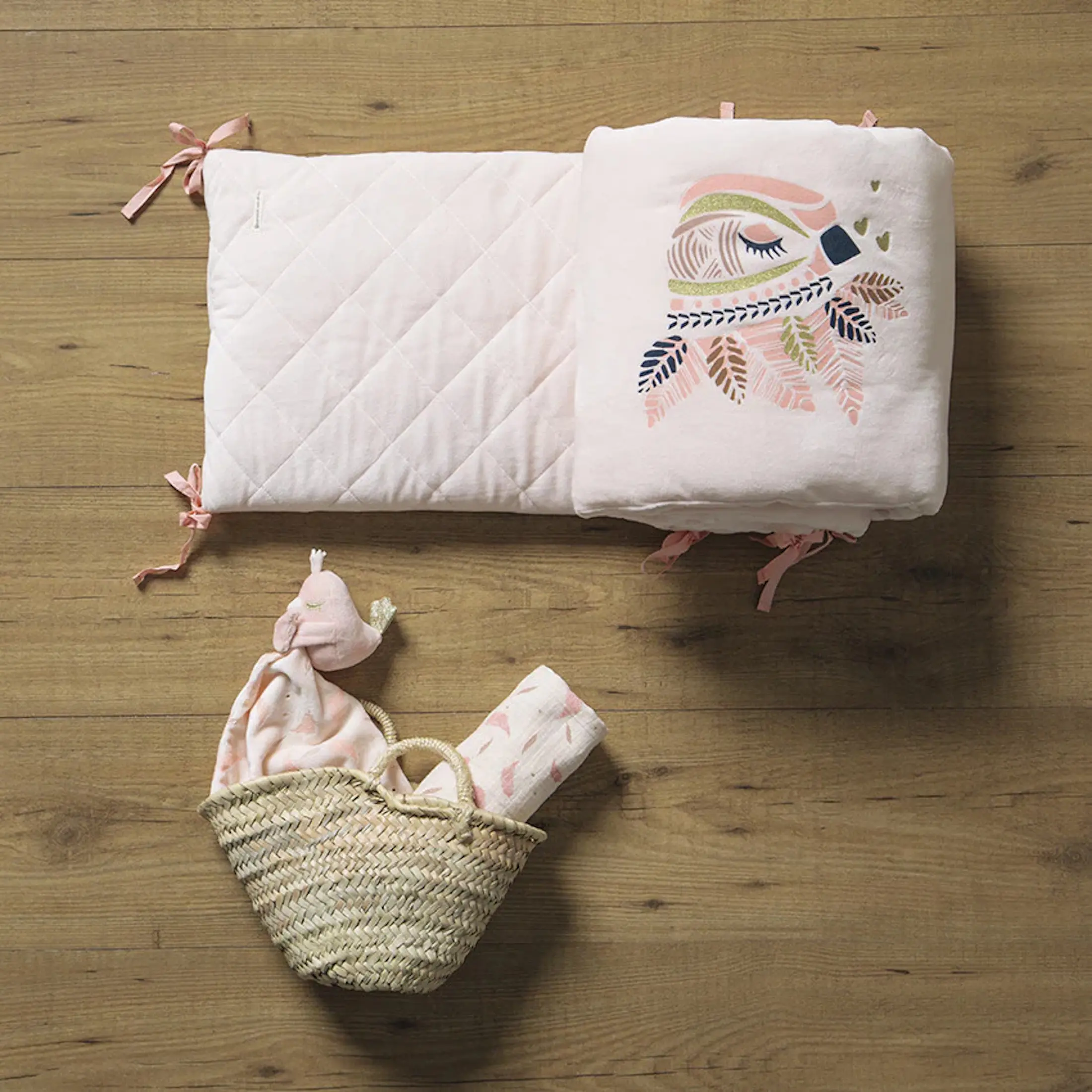 Bara de protectie pentru patut Premaman Magic Bird (Pink) - 4