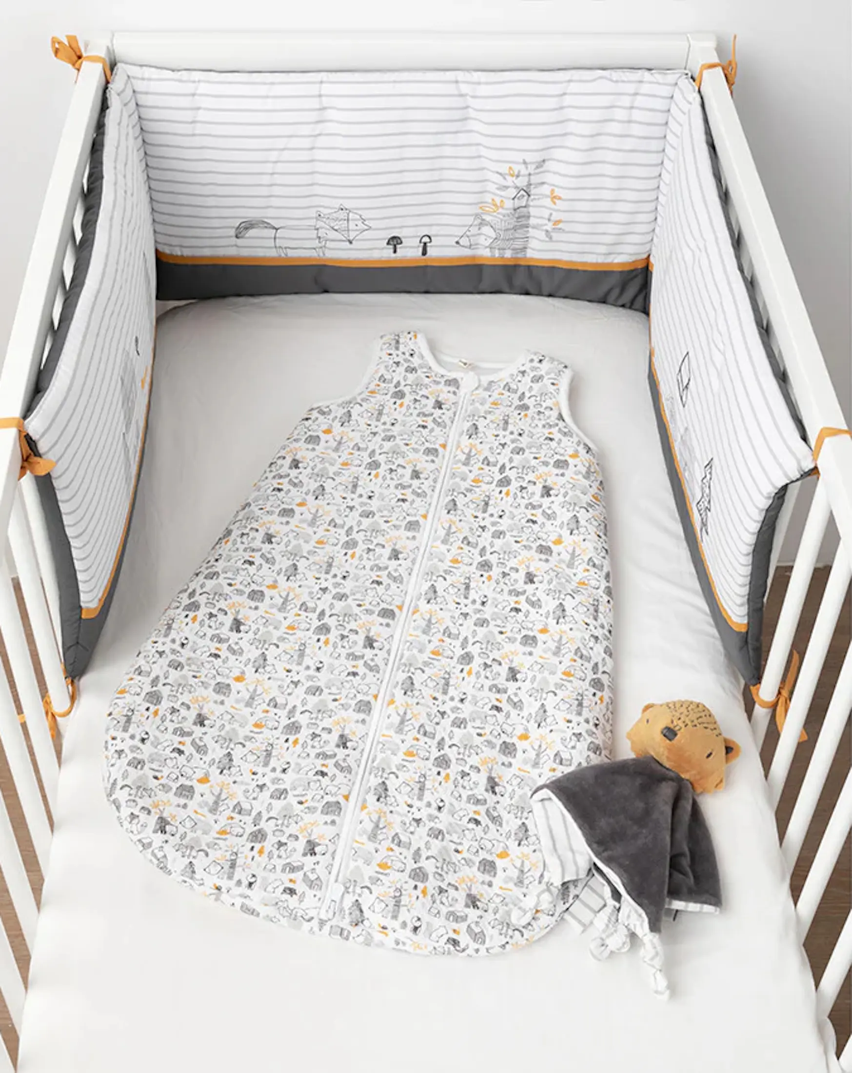 Bara de protectie pentru patut Premaman Our Little Friends (White/Grey) - 2