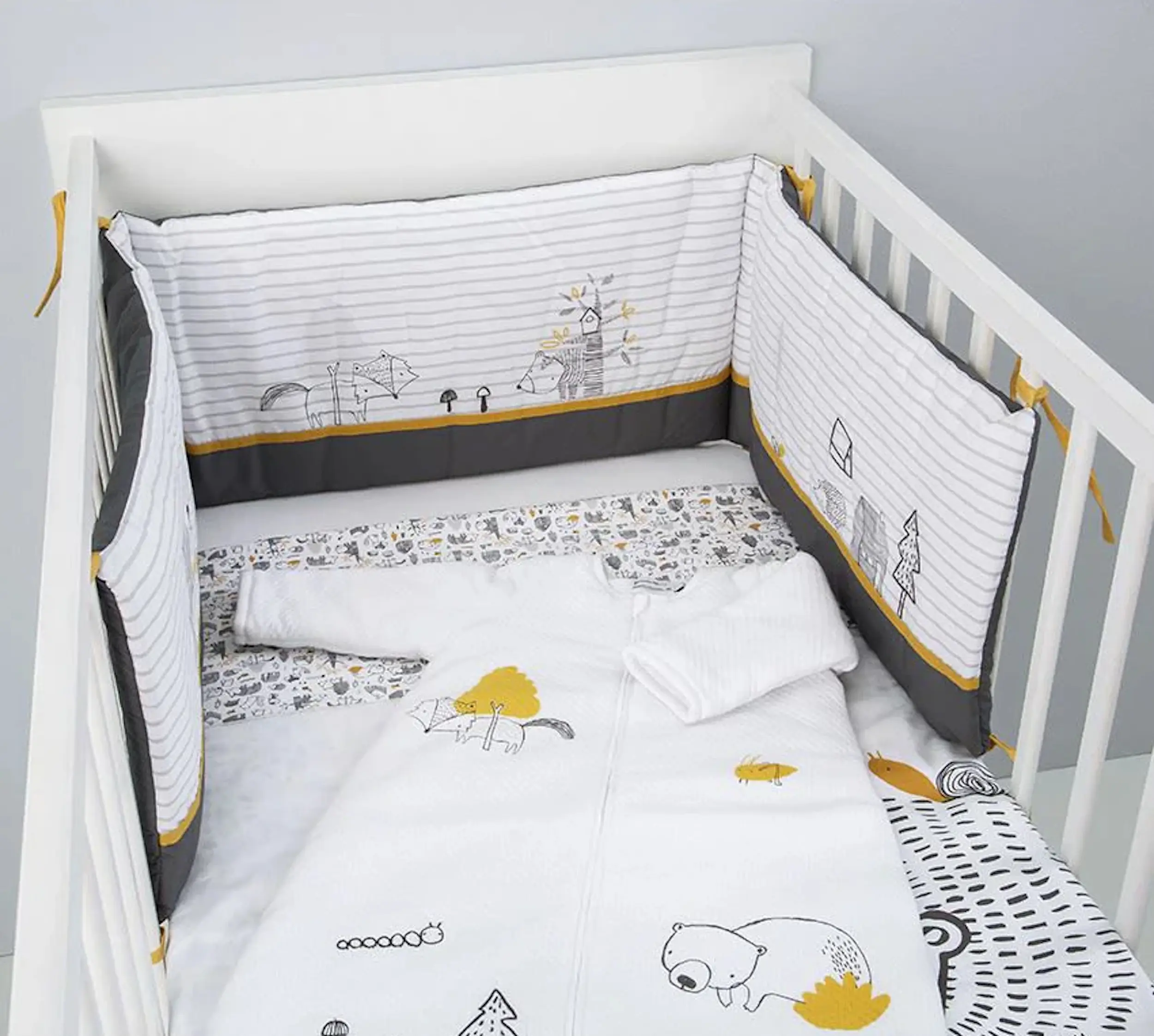 Lenjerie de pat pentru copii Premaman Our Little Friends 140x100 (White/Grey) - 3