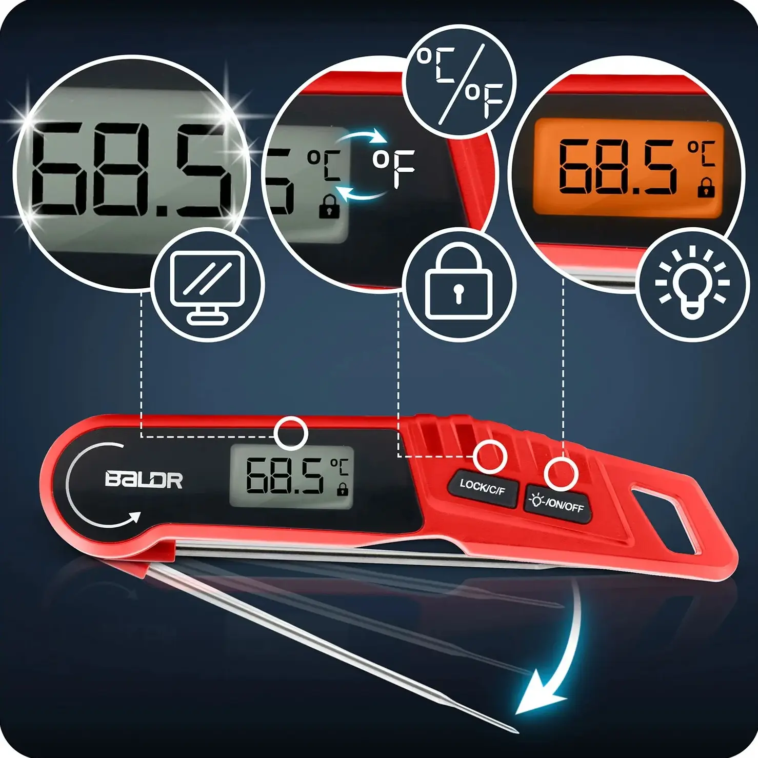 Пищевой термометр Baldr BD-130 313000 (Red/Black) - 7