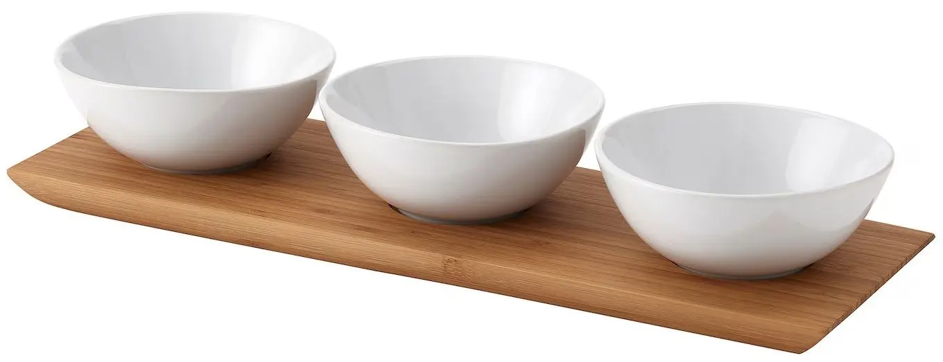 Set boluri Ikea Tyngdlos cu tava (Bambus/Alb)