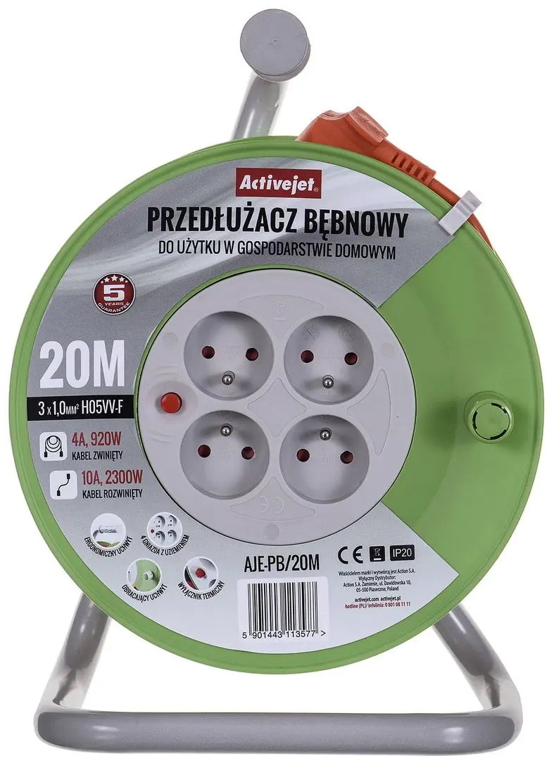 Удлинитель на катушке Activejet AJE-PB/20M 20m (Green/Orange) - 3