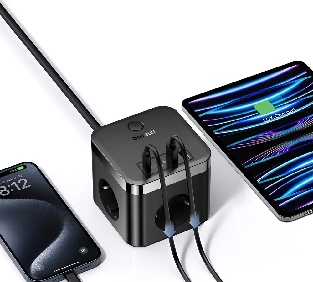 Filtru de retea Baseus PowerCombo Cube Power Strip 1.5m (Cluster Black) - 3