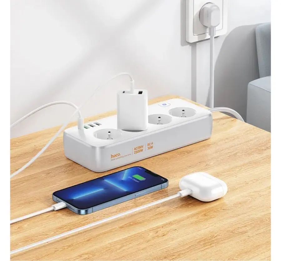 Filtru de retea-prelungitor Hoco AC22 Sunlight PD30W/1C3A 1.5m (White)