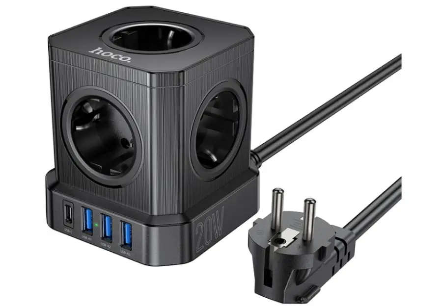 Сетевой фильтр-удлинитель Hoco NS8 Sharp PD20W/1C3A (Black)